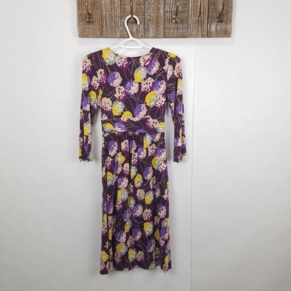 Boden Dress Womens 2 Purple Floral 3/4 Sleeve Knee Length - Picture 3 of 5